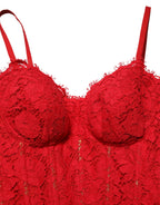 Dolce & Gabbana Red Corset Lace Bodice Draped Long Gown Dress