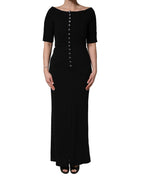 Dolce & Gabbana Black Silk Button Bodice Sheath Maxi Dress