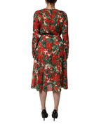 Dolce & Gabbana Multicolor Floral Long Sleeves V-neck Dress