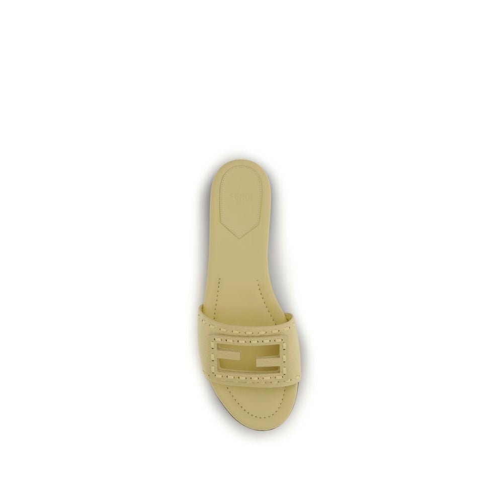 Fendi Beige Calf Leather Bos Taurus Flat Sandals