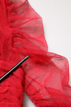 Dolce & Gabbana Red Cotton Ruched Stretch Tulle Midi Dress