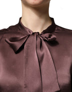 Dolce & Gabbana Violet Satin Long Sleeve Ascot Tie Shirt Top