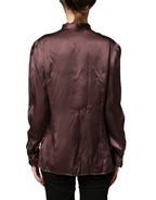 Dolce & Gabbana Violet Satin Long Sleeve Ascot Tie Shirt Top