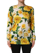 Dolce & Gabbana Yellow Rose Floral Long Sleeves Blouse Top
