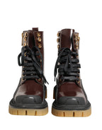 Dolce & Gabbana Maroon Leather Lace Up Biker Boots Shoes