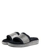 Dolce & Gabbana Black Crystal Embellished Platform Slides Shoes