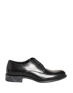 Dolce & Gabbana Black Calfskin Leather Derby Men Dress Shoes