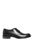Dolce & Gabbana Black Calfskin Leather Derby Men Dress Shoes