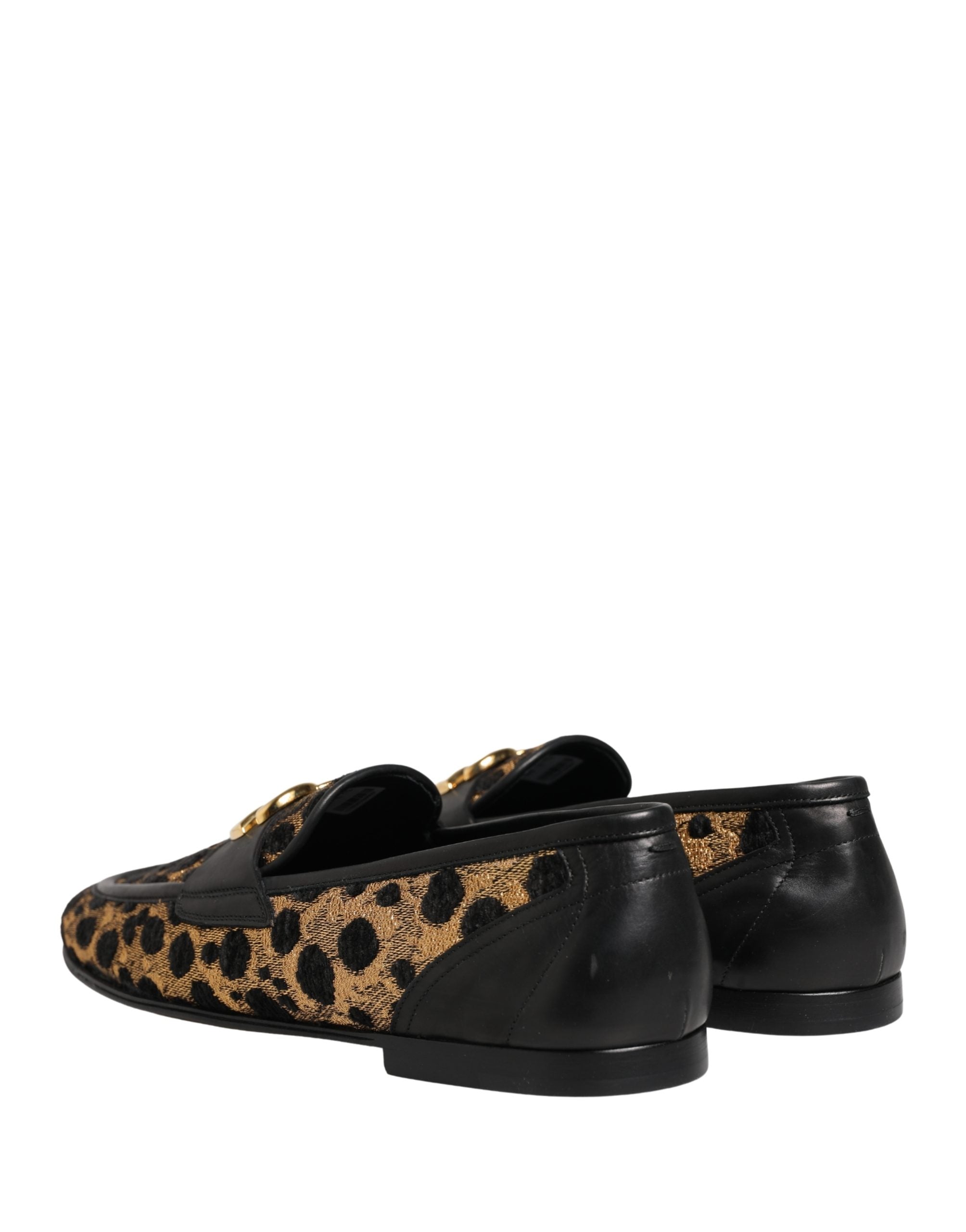 Dolce & Gabbana Black Gold Leopard Pony Skin Loafers Shoes