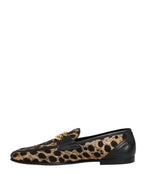 Dolce & Gabbana Black Gold Leopard Pony Skin Loafers Shoes