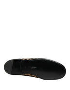 Dolce & Gabbana Black Gold Leopard Pony Skin Loafers Shoes