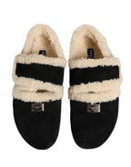 Dolce & Gabbana Beige Black Faux Fur Flats Men Sandals Shoes