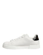Dolce & Gabbana White Black Portofino Leather Sneakers Shoes