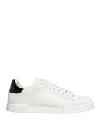 Dolce & Gabbana White Black Portofino Leather Sneakers Shoes
