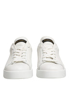Dolce & Gabbana White Black Portofino Leather Sneakers Shoes