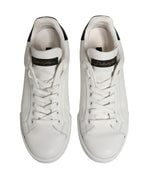 Dolce & Gabbana White Black Portofino Leather Sneakers Shoes