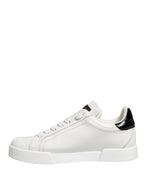 Dolce & Gabbana White Black Portofino Leather Sneakers Shoes