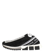 Dolce & Gabbana Black Crystal Logo Slip On Sorrento Sneakers Shoes