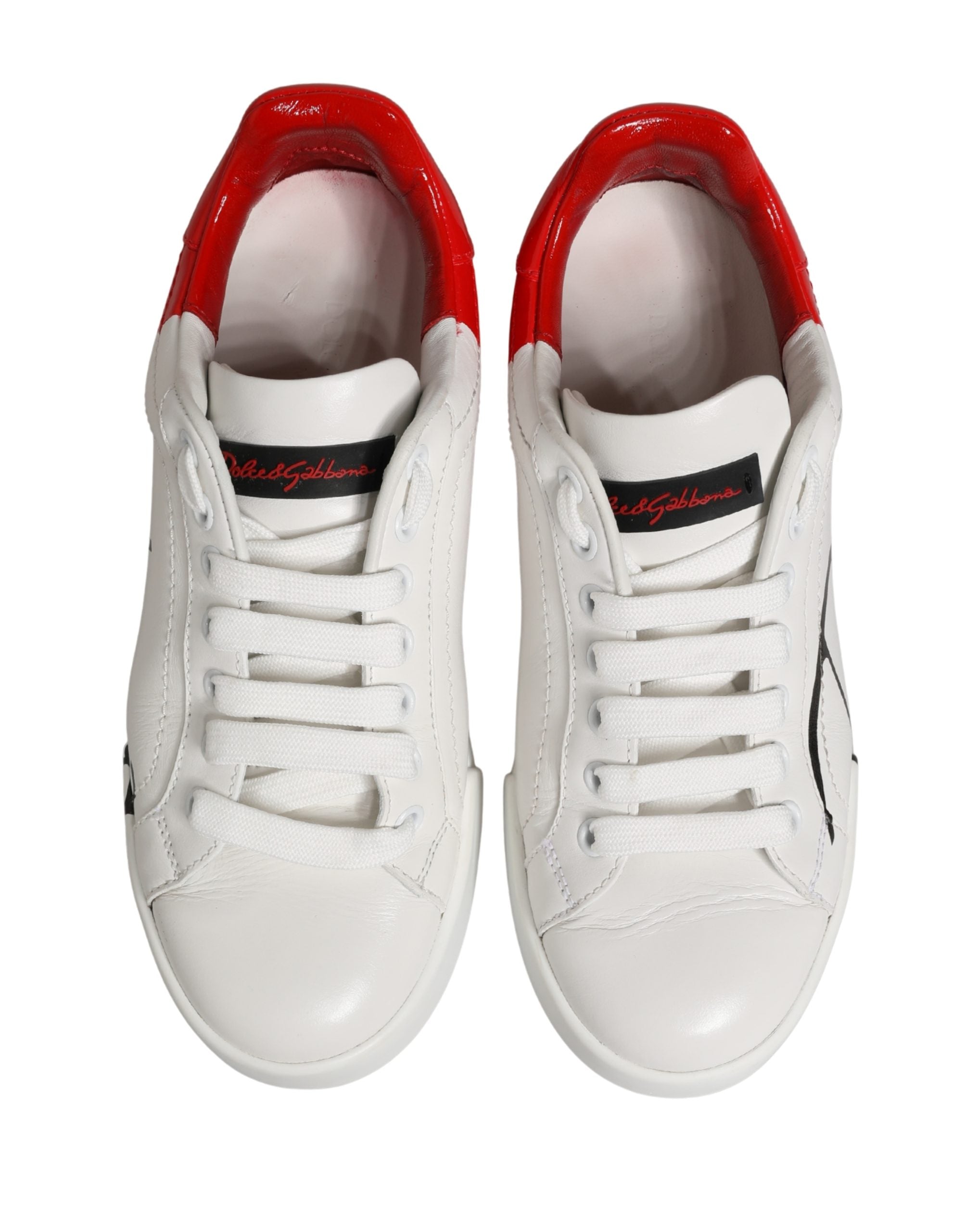 Dolce & Gabbana White Red Lace Up Low Top Sneakers Shoes