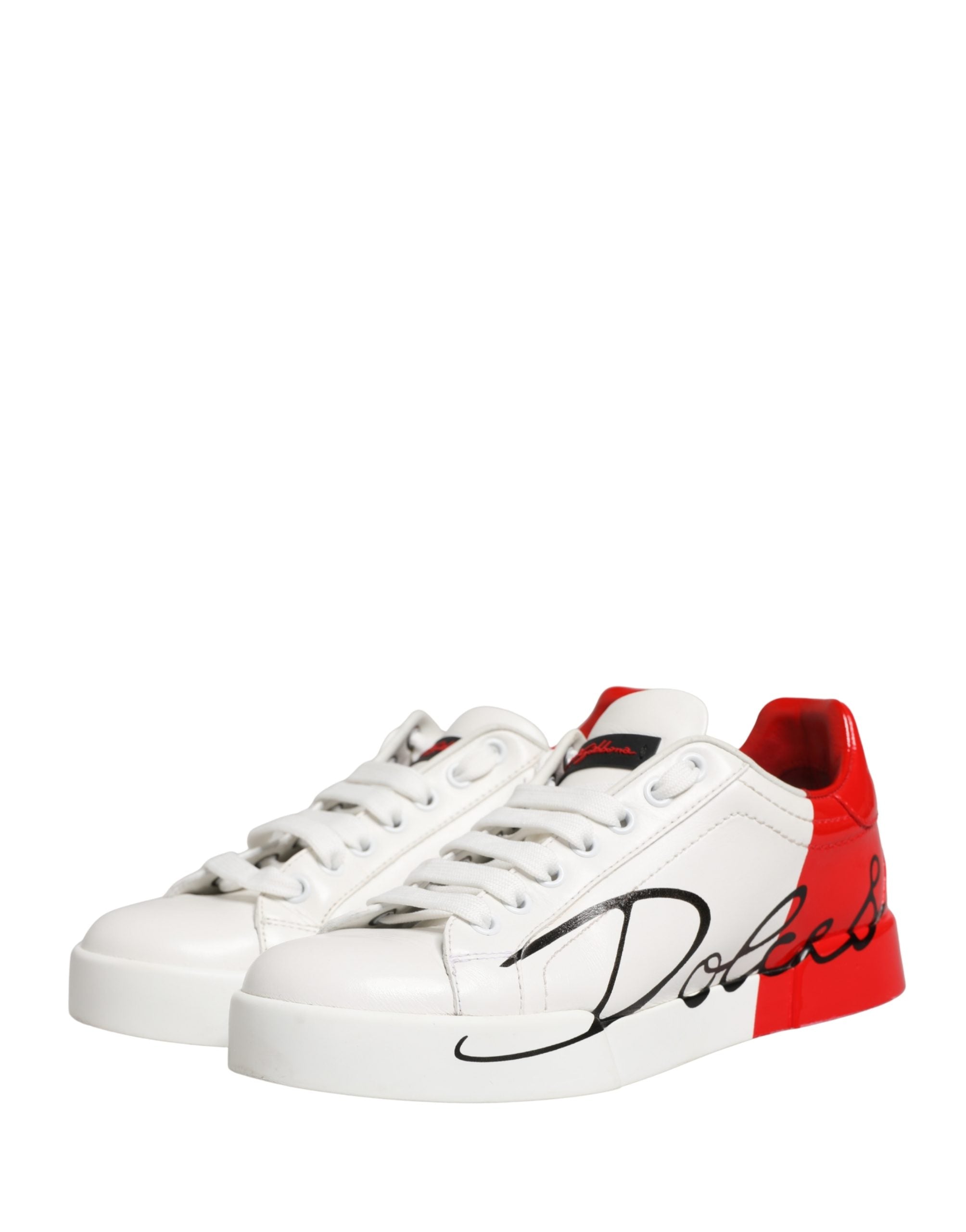 Dolce & Gabbana White Red Lace Up Low Top Sneakers Shoes