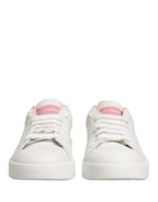 Dolce & Gabbana White Pink Lace Up Low Top Sneakers Shoes