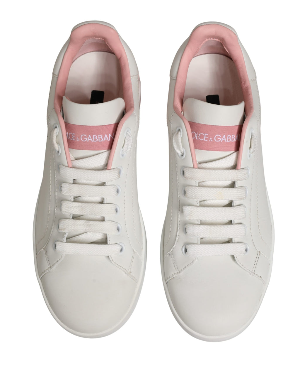 Dolce & Gabbana White Pink Lace Up Low Top Sneakers Shoes