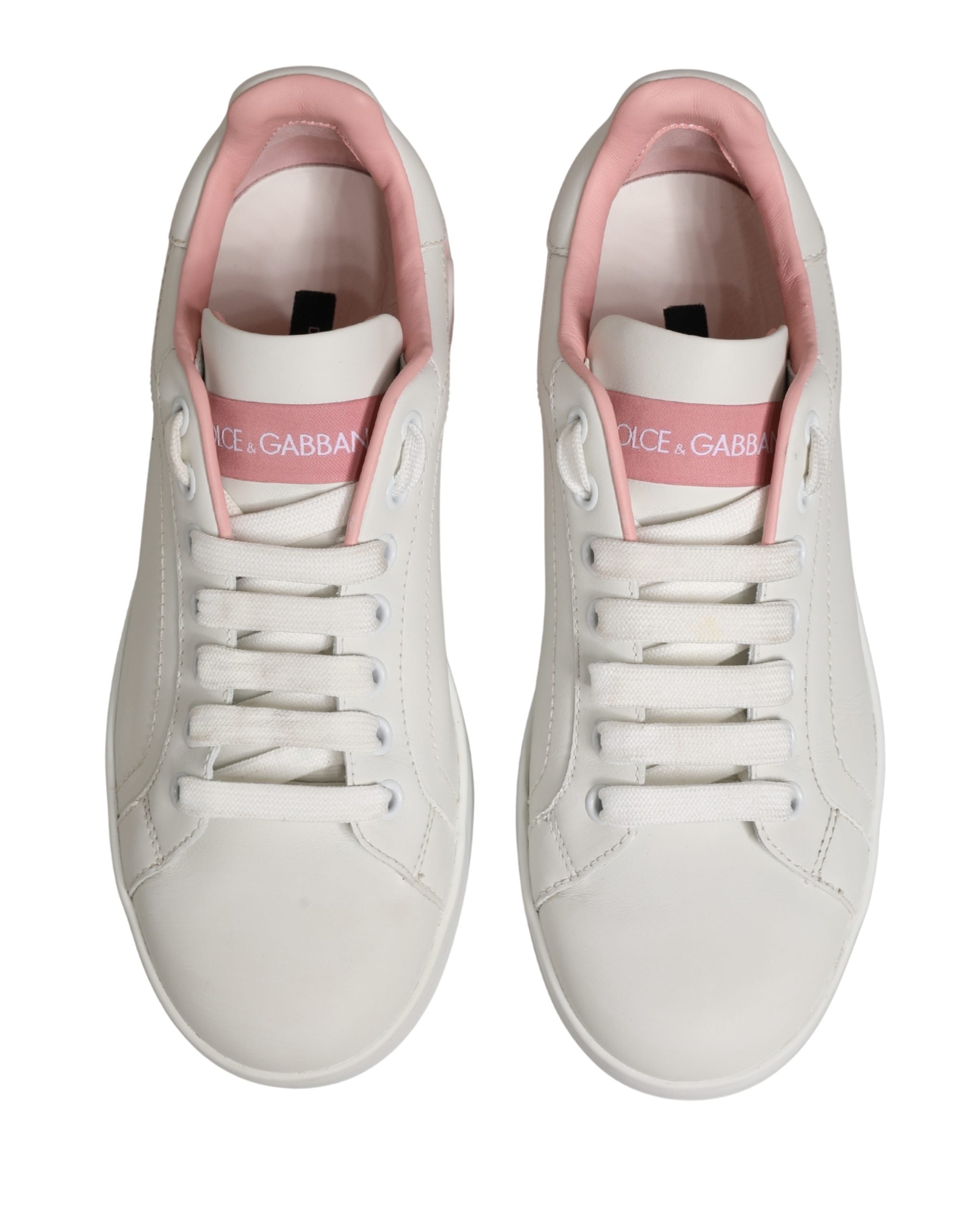 Dolce & Gabbana White Pink Lace Up Low Top Sneakers Shoes