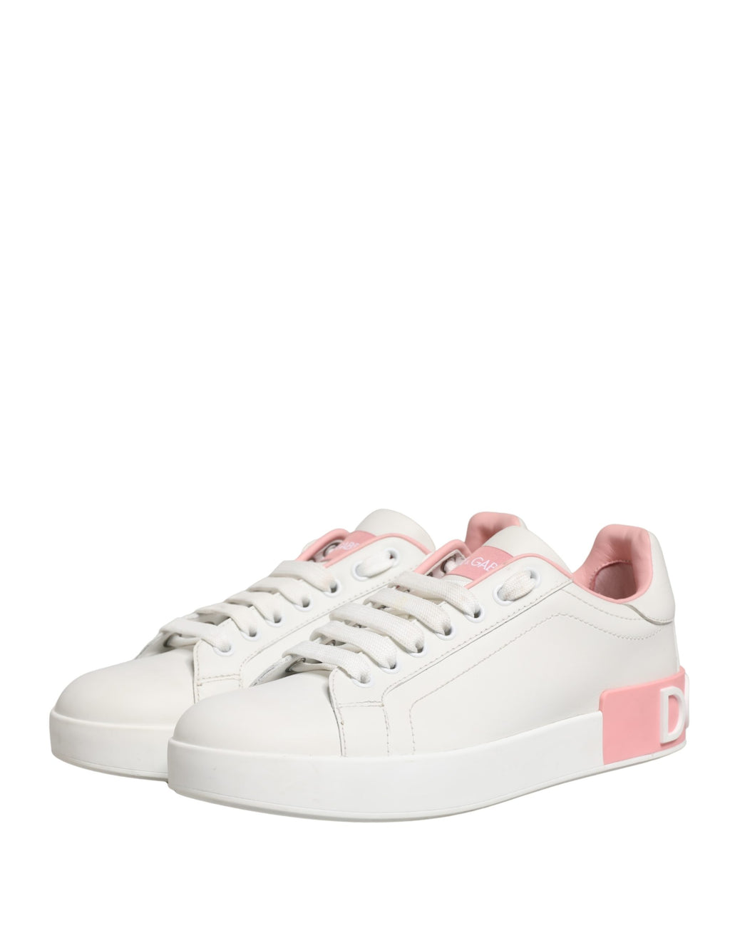 Dolce & Gabbana White Pink Lace Up Low Top Sneakers Shoes