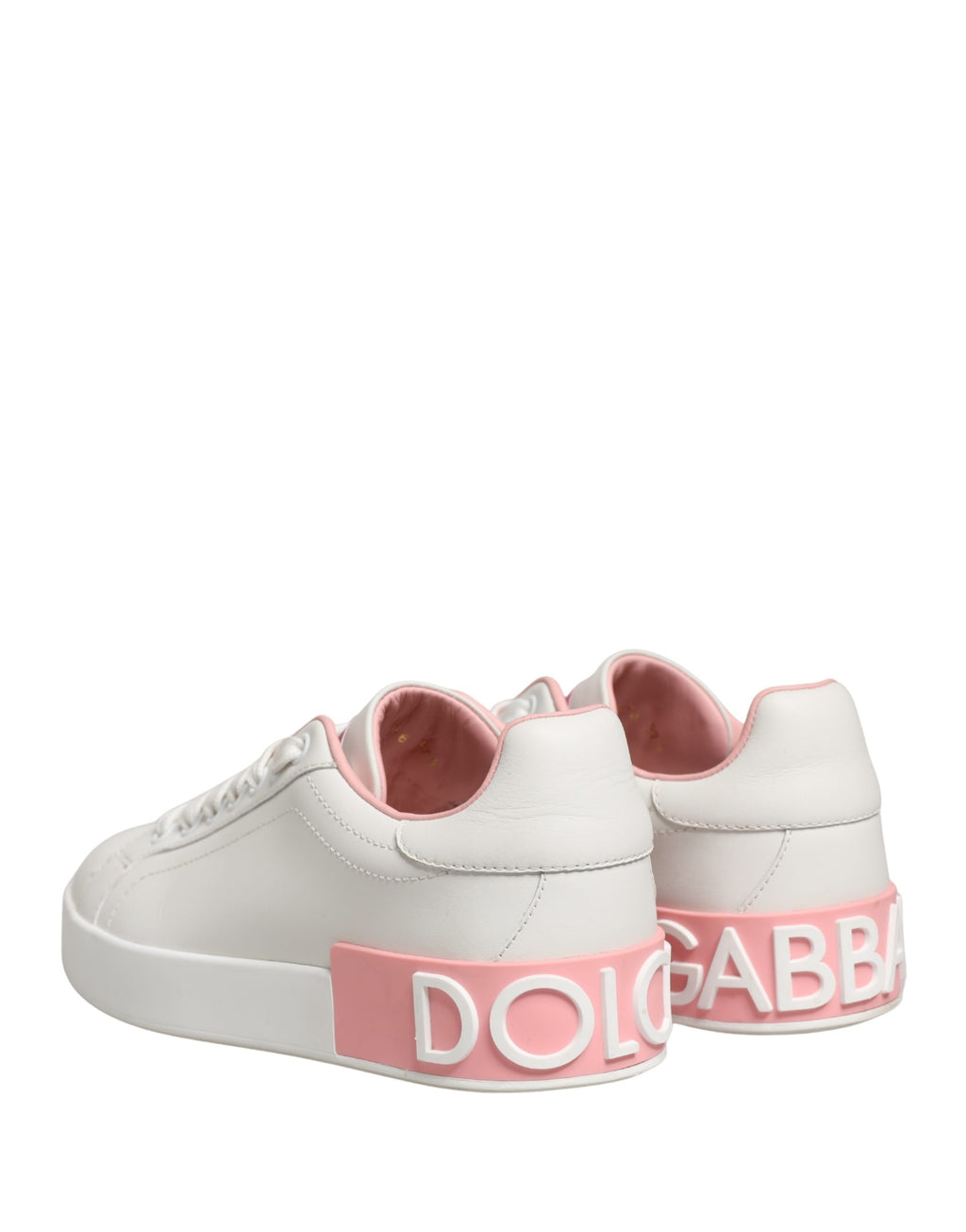 Dolce & Gabbana White Pink Lace Up Low Top Sneakers Shoes