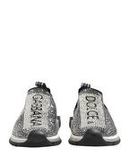 Dolce & Gabbana Silver Crystal Logo Slip On Sorrento Sneakers Shoes
