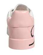 Dolce & Gabbana White Pink Lace Up Low Top Sneakers Shoes
