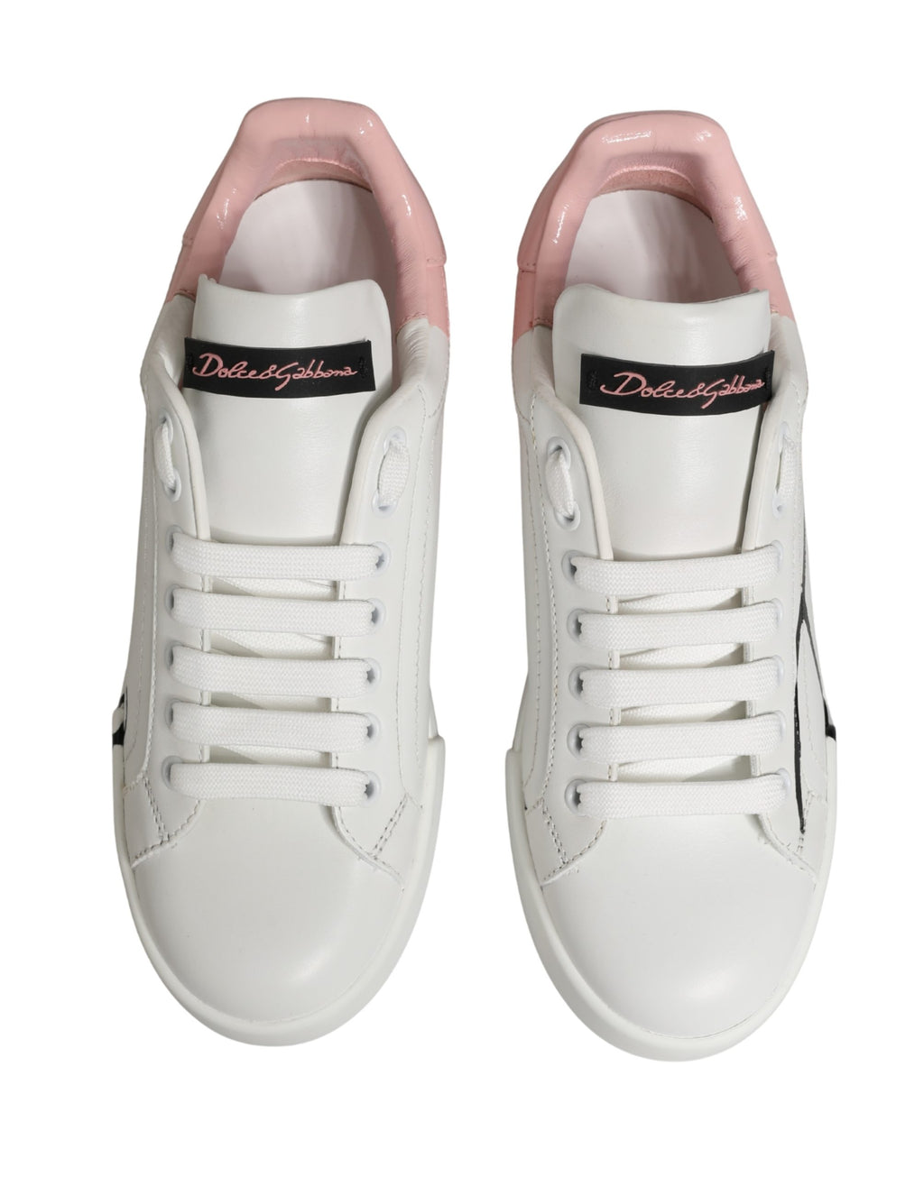 Dolce & Gabbana White Pink Lace Up Low Top Sneakers Shoes