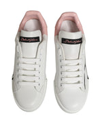 Dolce & Gabbana White Pink Lace Up Low Top Sneakers Shoes