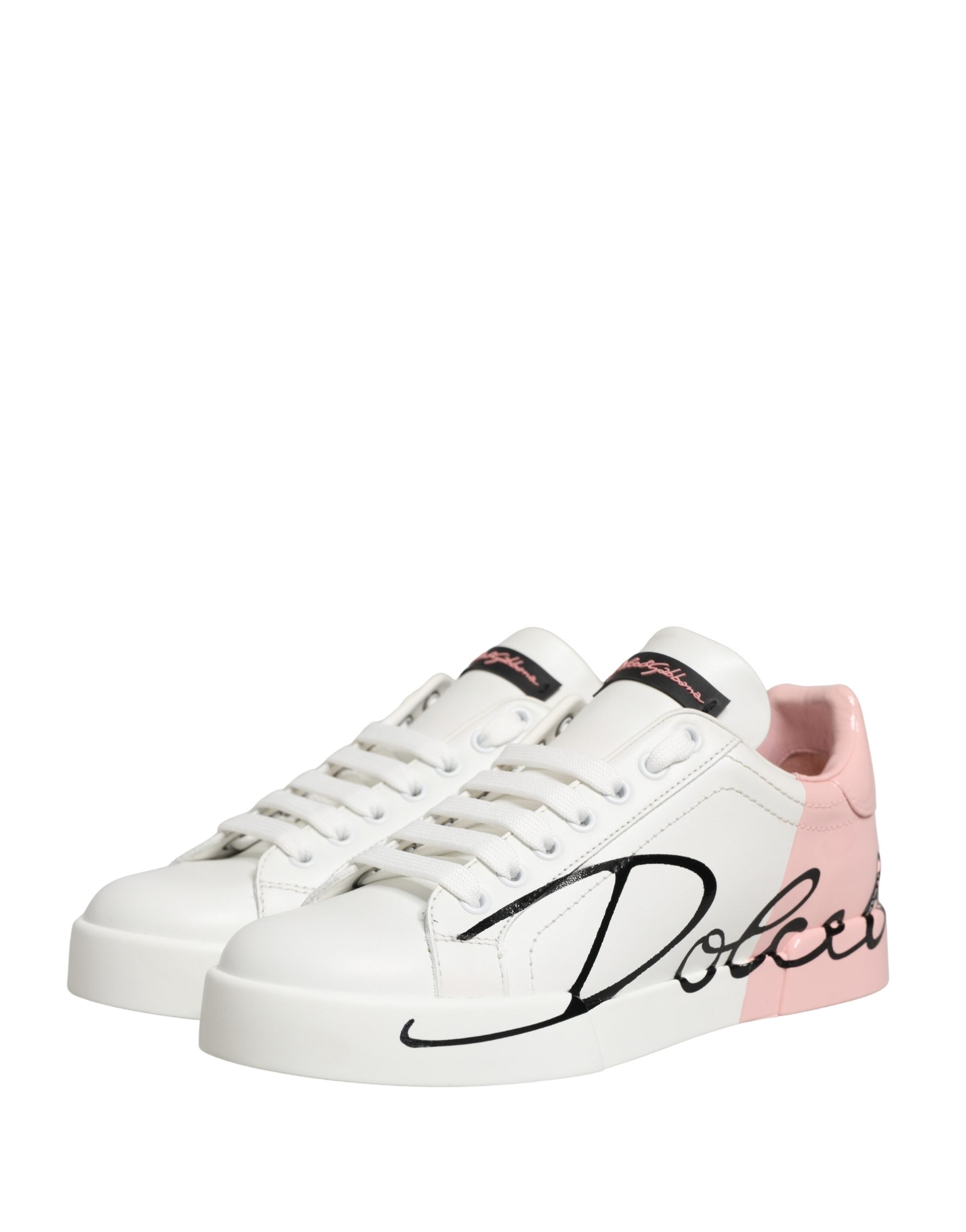 Dolce & Gabbana White Pink Lace Up Low Top Sneakers Shoes