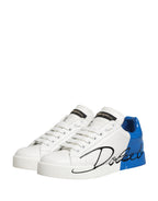 Dolce & Gabbana White Blue Lace Up Low Top Sneakers Shoes