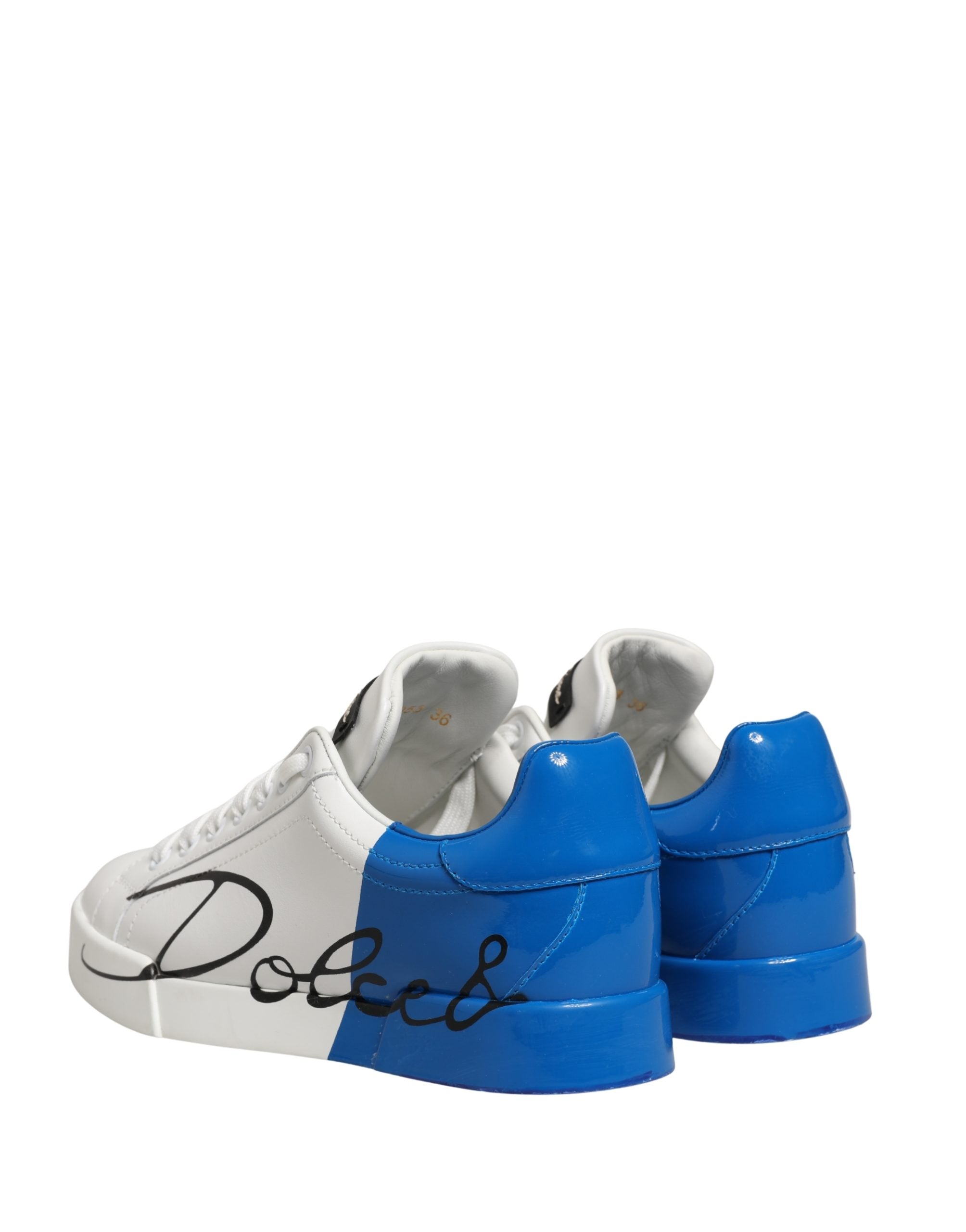 Dolce & Gabbana White Blue Lace Up Low Top Sneakers Shoes