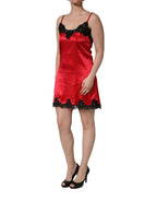 Dolce & Gabbana Red Black Lace Lingerie Short Chemise Sleepwear