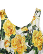 Dolce & Gabbana Yellow Rose Print Organzine Sleeveless Maxi Dress