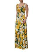 Dolce & Gabbana Yellow Rose Print Organzine Sleeveless Maxi Dress