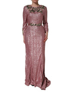 Dolce & Gabbana Pink Embellished Sequined Evening Gown Dress