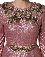 Dolce & Gabbana Pink Embellished Sequined Evening Gown Dress