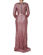 Dolce & Gabbana Pink Embellished Sequined Evening Gown Dress