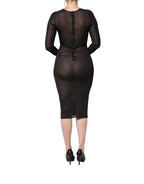 Dolce & Gabbana Black Sheer Long Sleeves Sheath Midi Dress