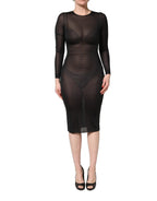 Dolce & Gabbana Black Sheer Long Sleeves Sheath Midi Dress