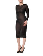 Dolce & Gabbana Black Sheer Long Sleeves Sheath Midi Dress