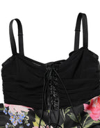 Dolce & Gabbana Black Sleeveless Bustier Floral Print Tiered Dress