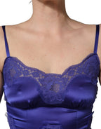 Dolce & Gabbana Blue Sleeveless Lace Trim A-line Gown Dress