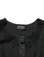Dolce & Gabbana Dark Gray Button Fastening Lace Trimmed Blazer Jacket