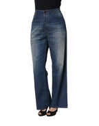 PINKO Blue Washed High Waist Wide Leg Denim Cotton Stretch Jeans
