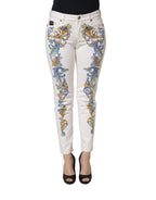 Versace Jeans Couture White Floral Print Skinny Denim Jeans